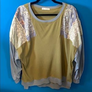 Forest green patchwork sleeves top